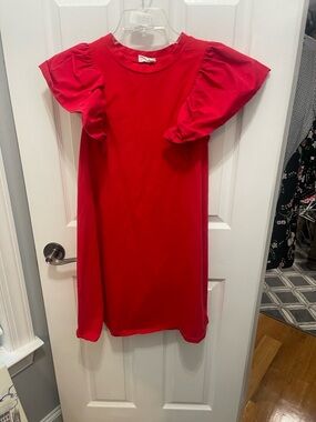 Short Red Ruffle-Sleeve Mini Dress